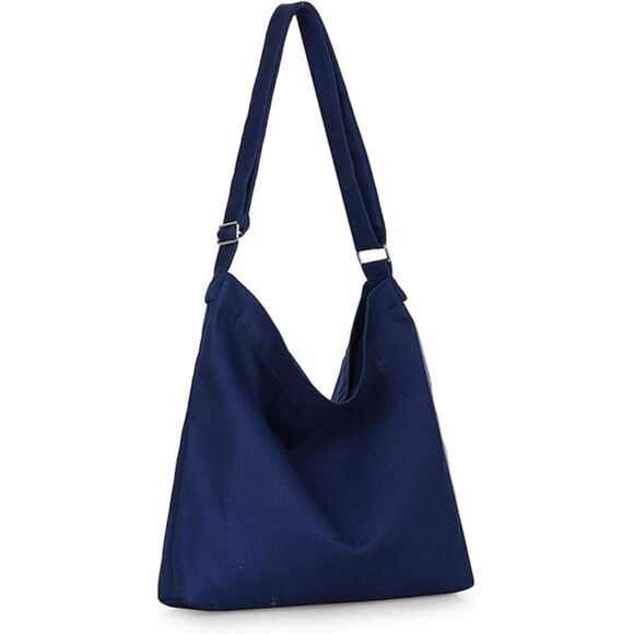 Women's Navy Blue Imported Canvas Retro Large Size Shoulder Crossbody Tote Bag - Picture 3 of 4